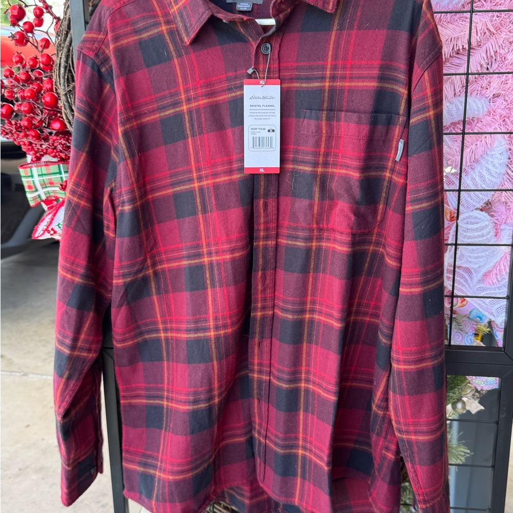 Eddie Bauer Red and Black Casual Button Down Shirt